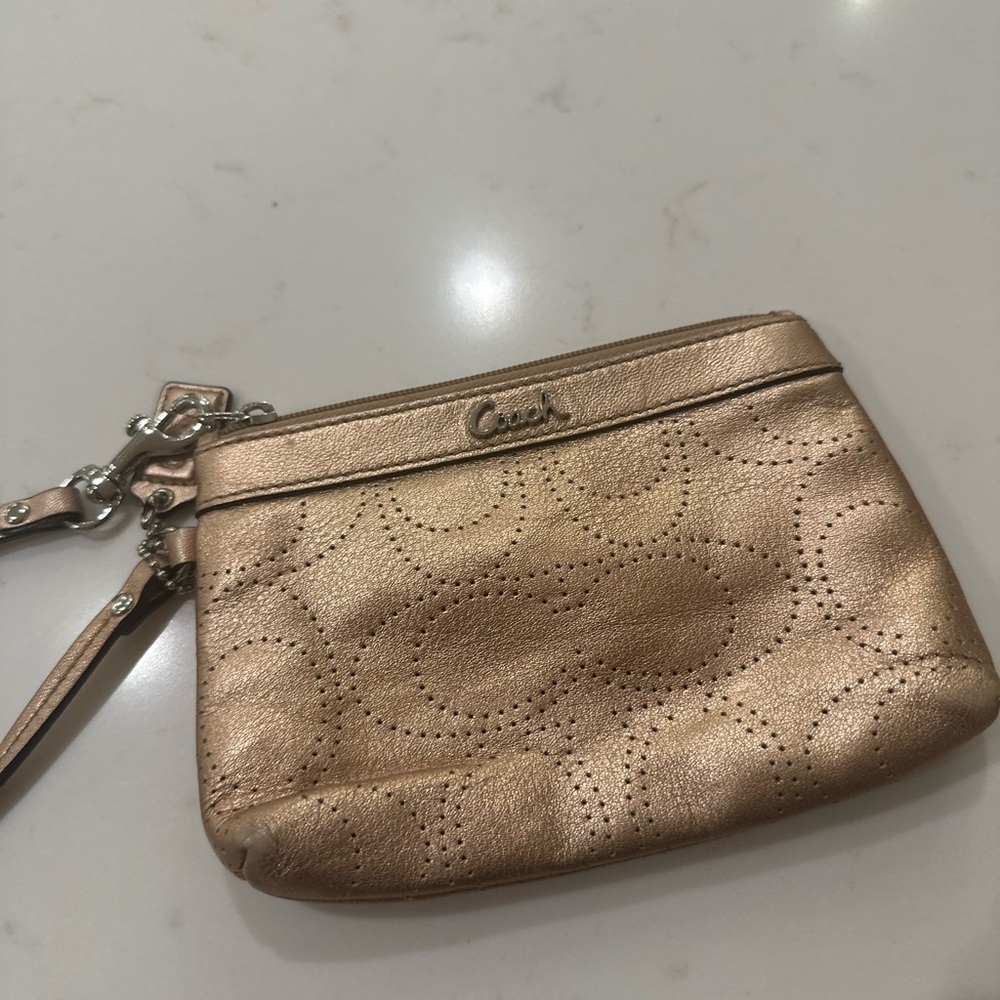 Coach Gold Quilted Wristlet Clutch